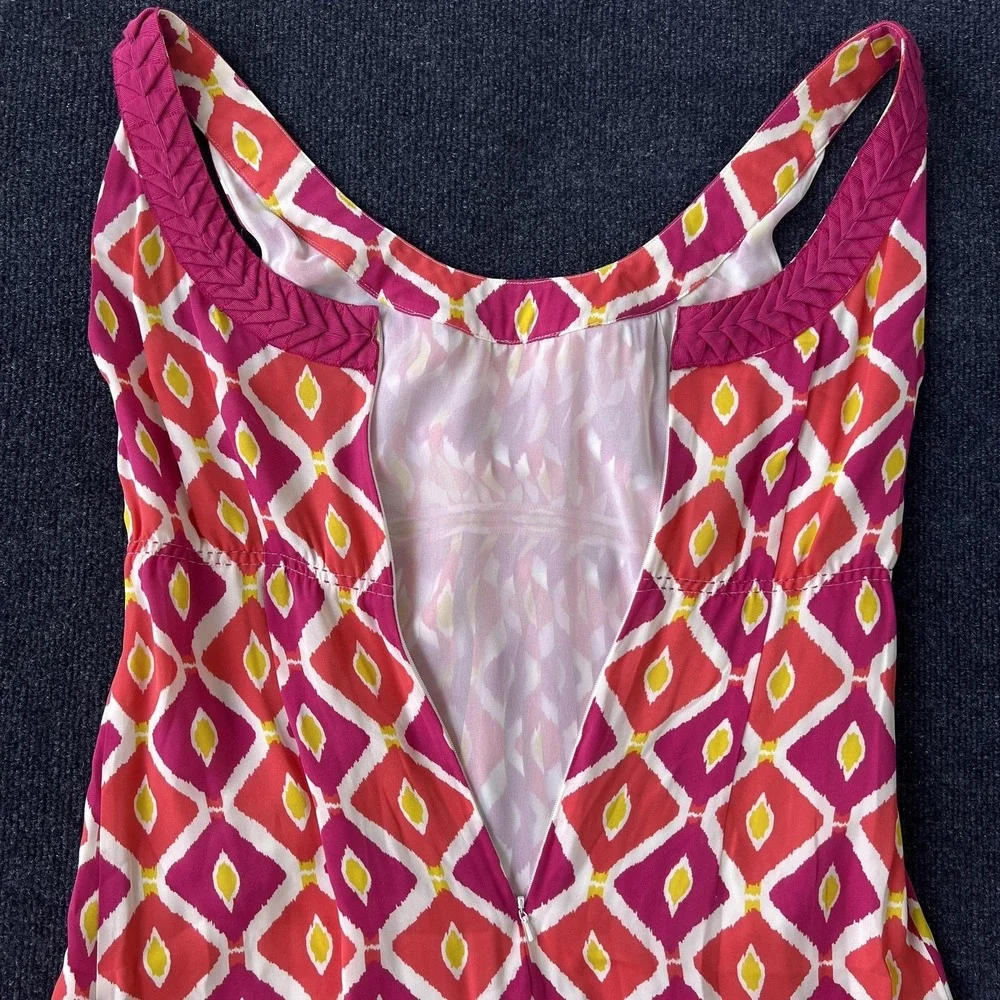 Tory Burch Dress Womens 10 Pink‎ Diamond 981 Fiora Sleeveless Pleated Ikat Lined